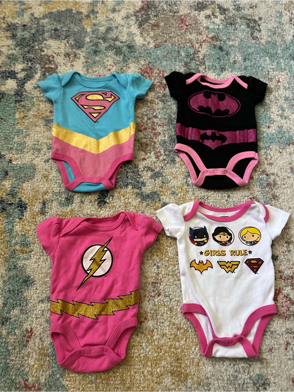 Girls' Superhero Graphic Onesie Bodysuit - Pink/White